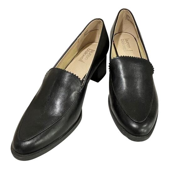 Lauren Blakwell 'Gwen' black leather pumps US 7M mid heel classic career basic - Picture 2 of 10